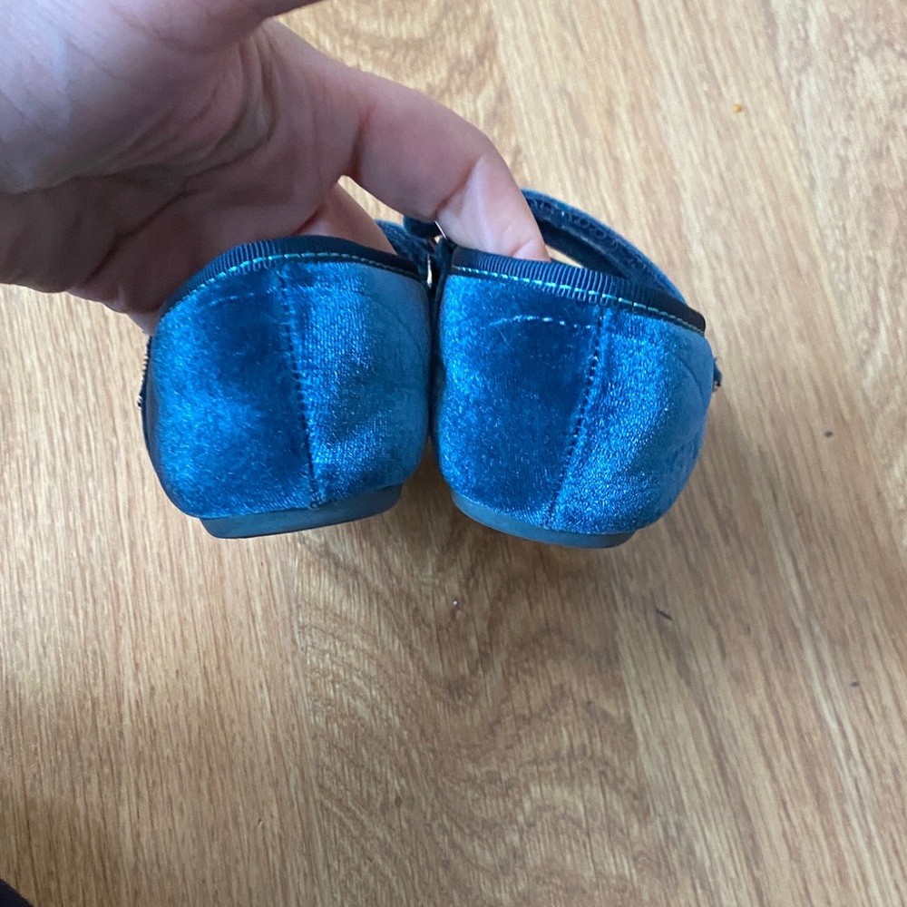 Velvet Navy Mary Jane Kids Dress Shoes with Hook-and-Loop Strap - Picture 4 of 6